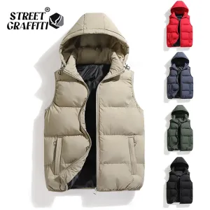 Men Solid Thicken Sleeveless Down Hooded Vests Jackets Fashion Male Outdoor Winter Casual Waistcoat Windproof Comfortable Jacket