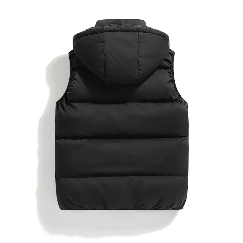 Men Solid Thicken Sleeveless Down Hooded Vests Jackets Fashion Male Outdoor Winter Casual Waistcoat Windproof Comfortable Jacket