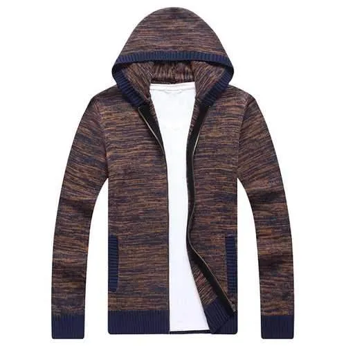 Men's Casual Knitted Hooded Cardigans Fashion Solid Color Comfortable Sweaters