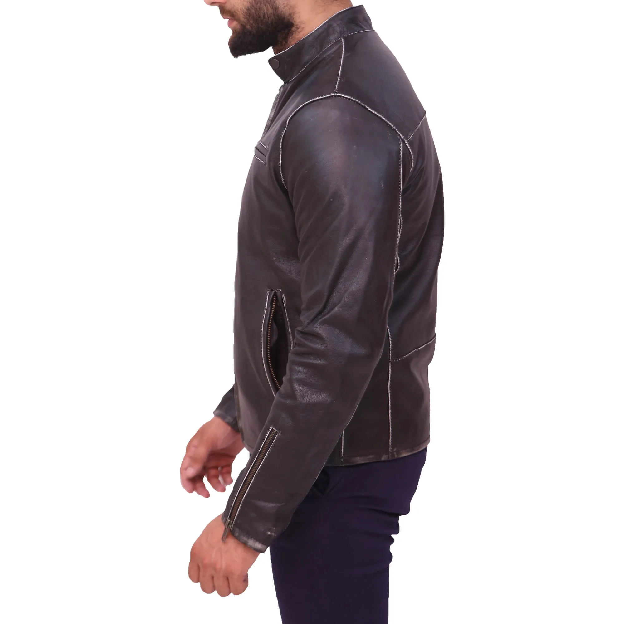 Men's Fashion Stylish Slim Fit Genuine Lambskin Leather Biker Jacket