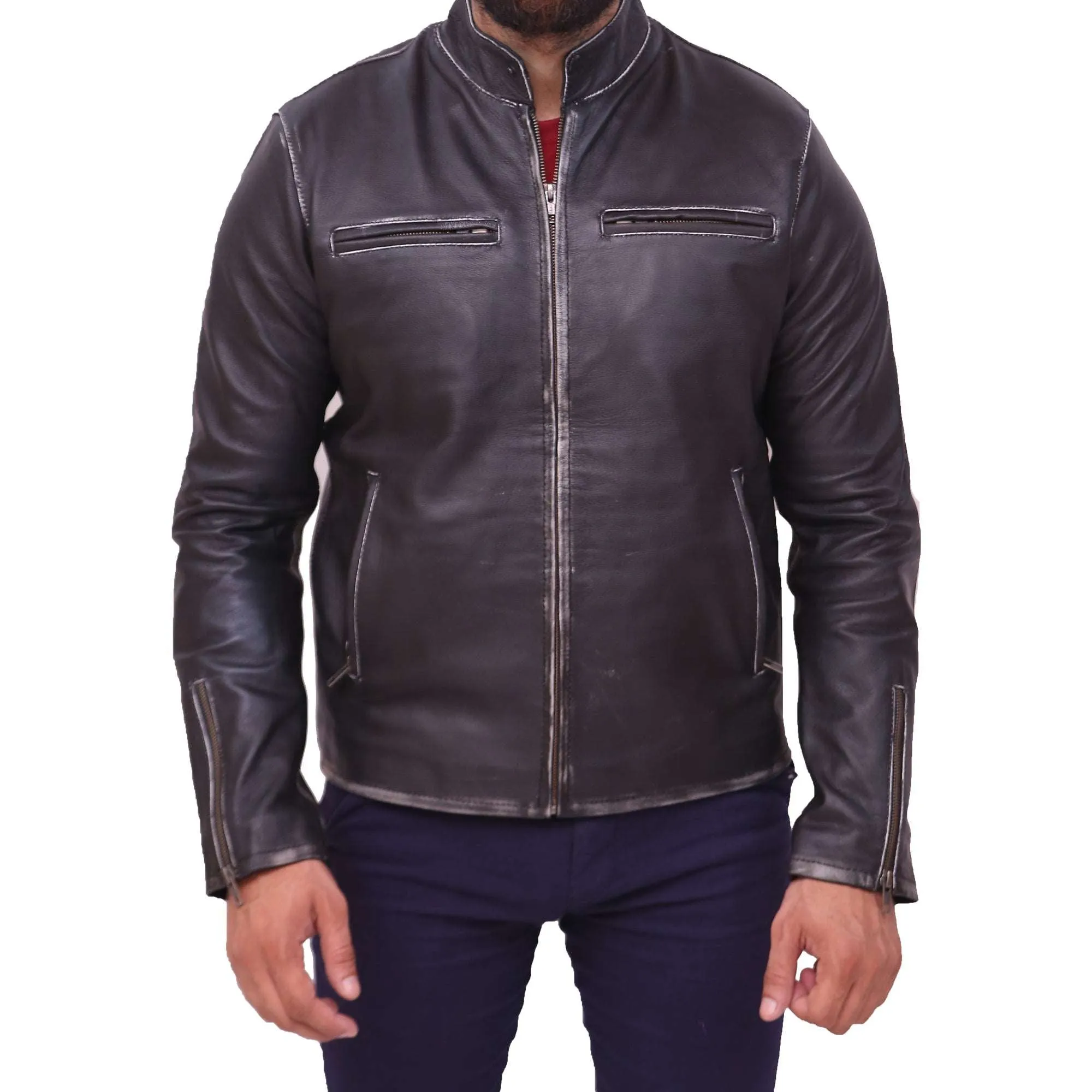 Men's Fashion Stylish Slim Fit Genuine Lambskin Leather Biker Jacket