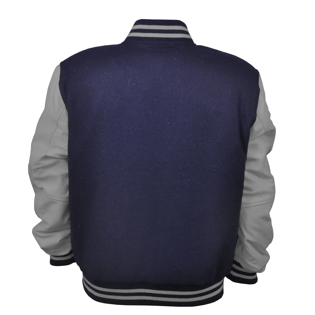 Mens Jacket Wool Leather Navy Blue/Light Grey