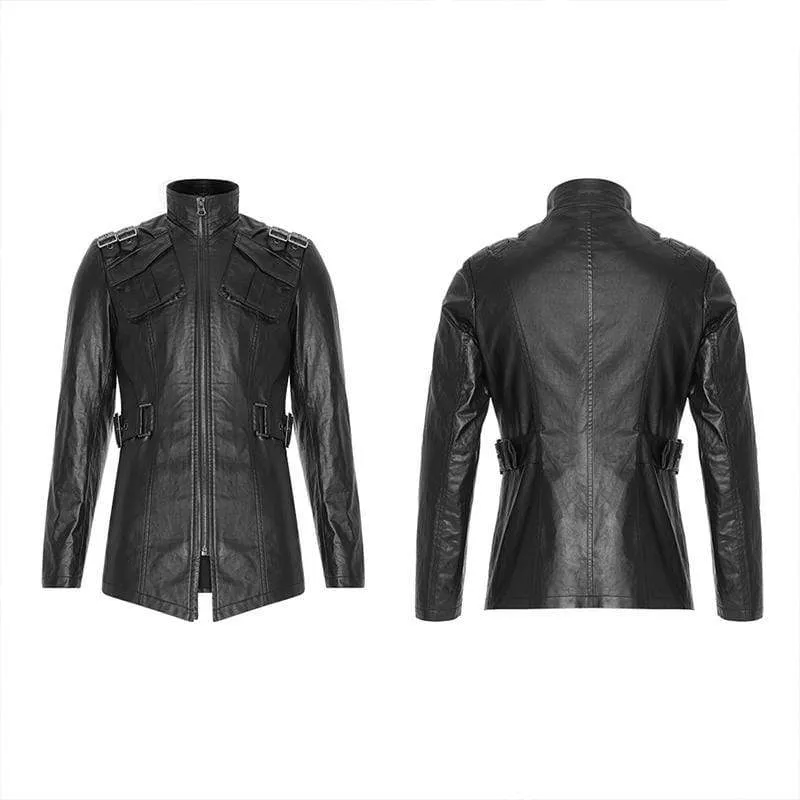 Men's Punk Faux Leather Long Coats