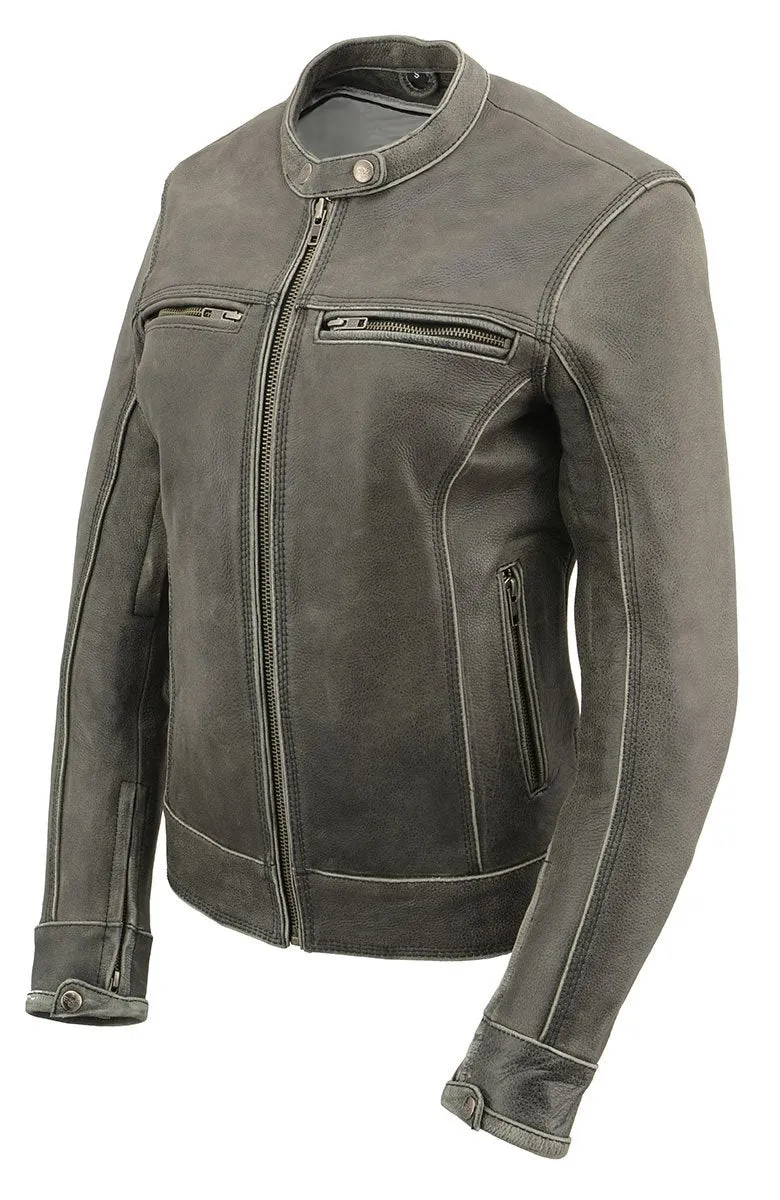 Milwaukee Leather MLL2550 Women's Scooter Distressed Grey Leather Motorcycle Riding Vented Jacket