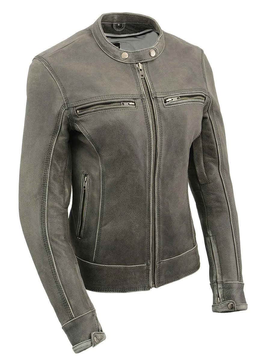 Milwaukee Leather MLL2550 Women's Scooter Distressed Grey Leather Motorcycle Riding Vented Jacket