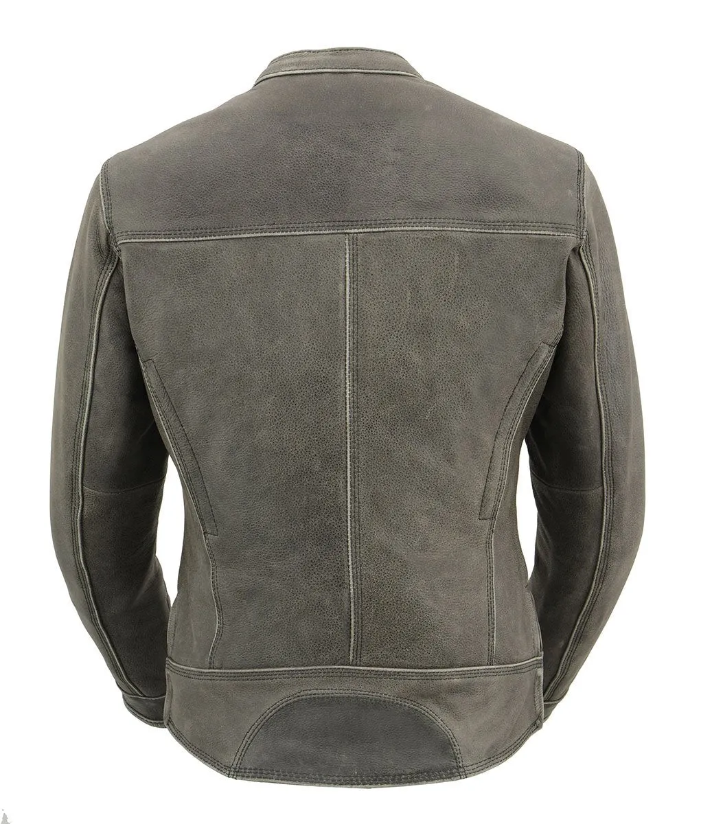 Milwaukee Leather MLL2550 Women's Scooter Distressed Grey Leather Motorcycle Riding Vented Jacket