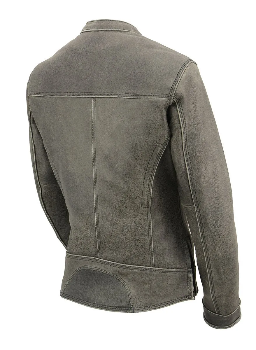 Milwaukee Leather MLL2550 Women's Scooter Distressed Grey Leather Motorcycle Riding Vented Jacket