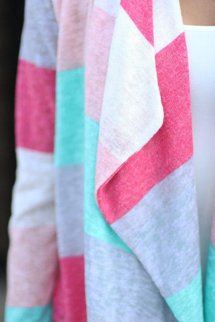 Mint And Coral Color Block Cardigan