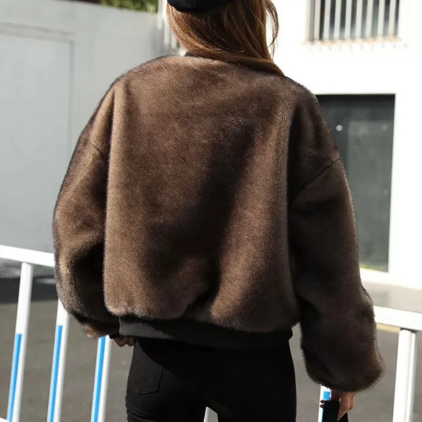 Oversize Faux Mink Bomber Jacket