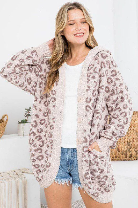 Oversized Leopard Print Hoodie Cardigan