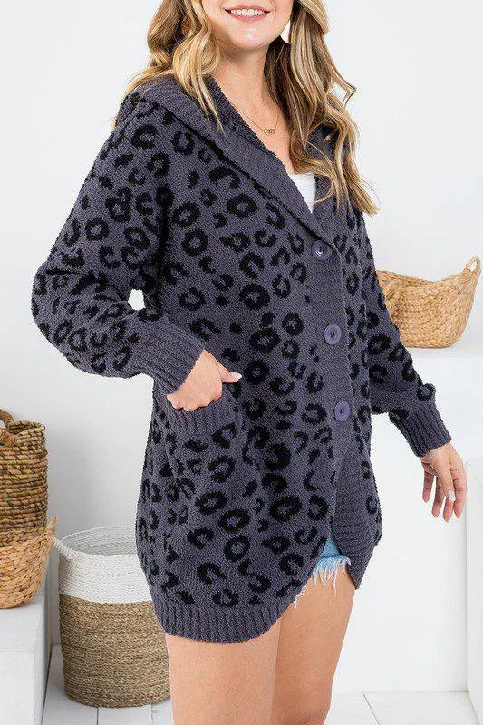 Oversized Leopard Print Hoodie Cardigan