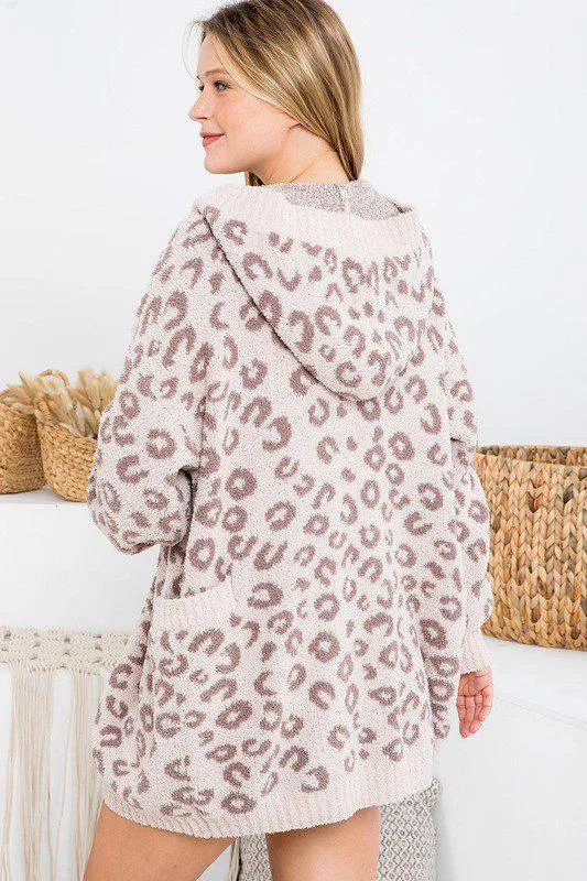 Oversized Leopard Print Hoodie Cardigan