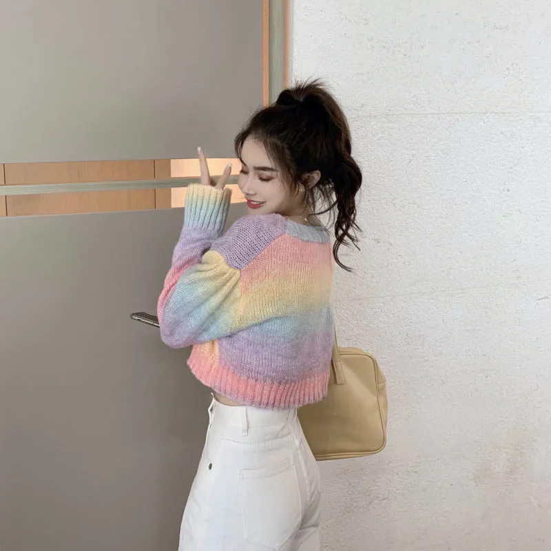 Pastel Rainbow Crop Cardigan