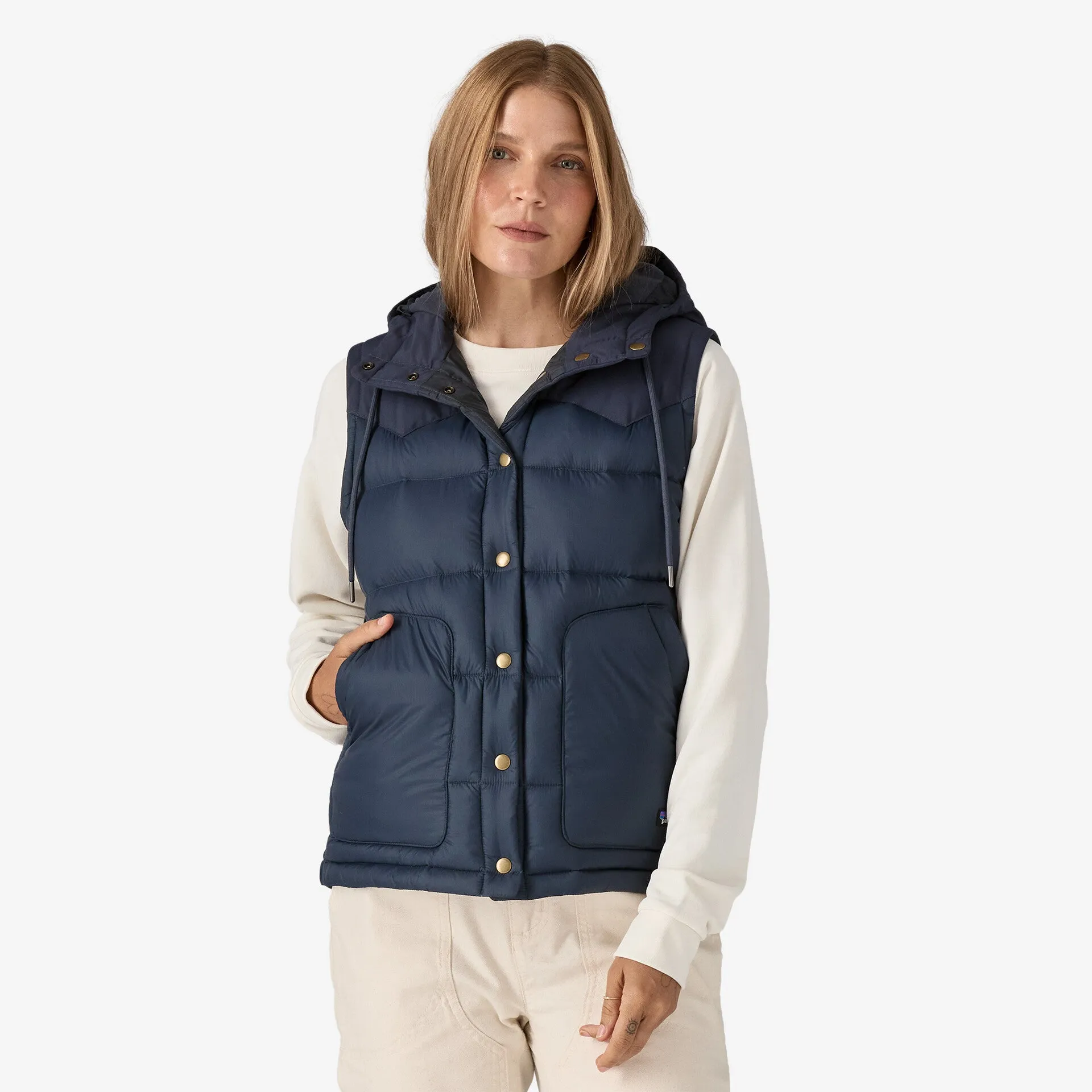 Patagonia Women's Bivy Hooded Vest - PITCH BLUE W/SMOLDER BLUE