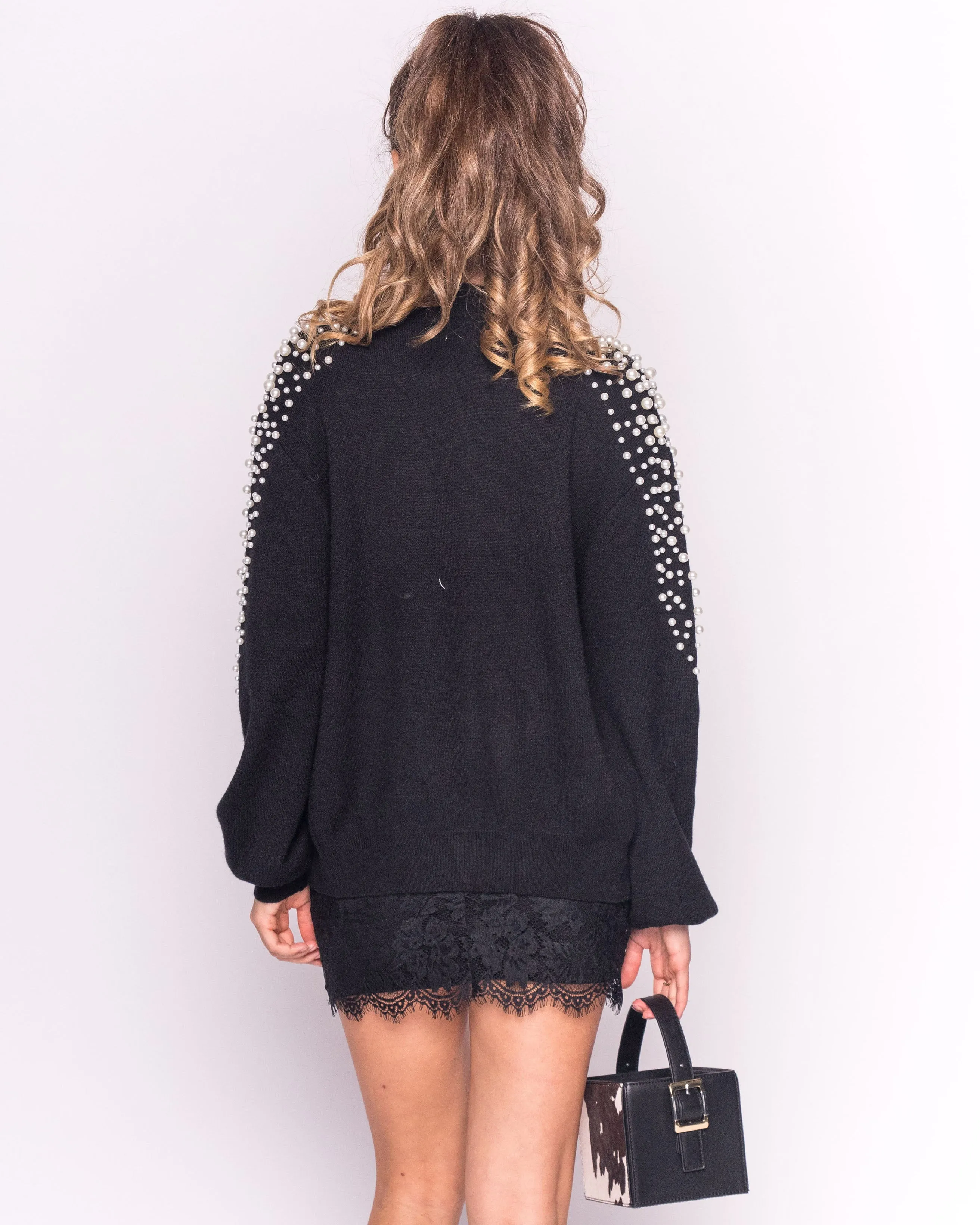 Pearl embellished Shoulder knit Cardigan