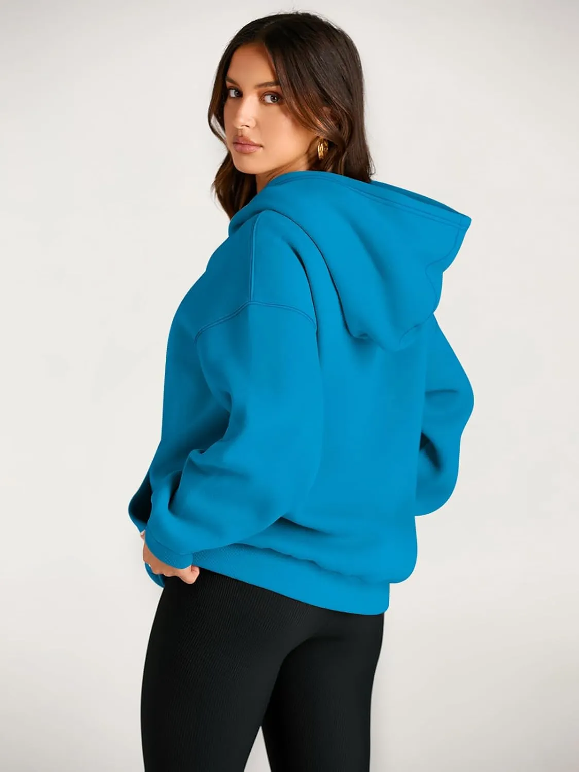 Plain Long Sleeve Fleece Hoodie For Woman