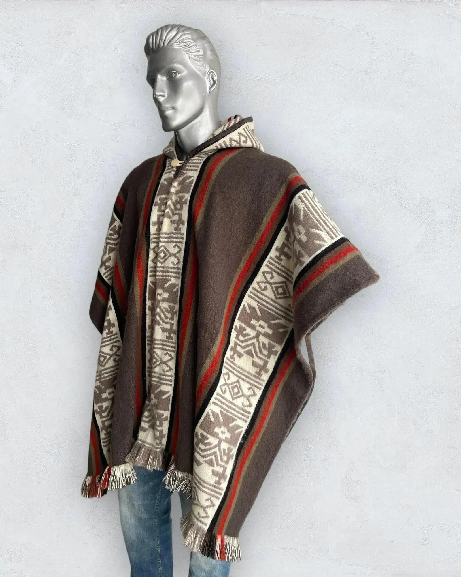 Poncho with Hood Wool Beige Mocha