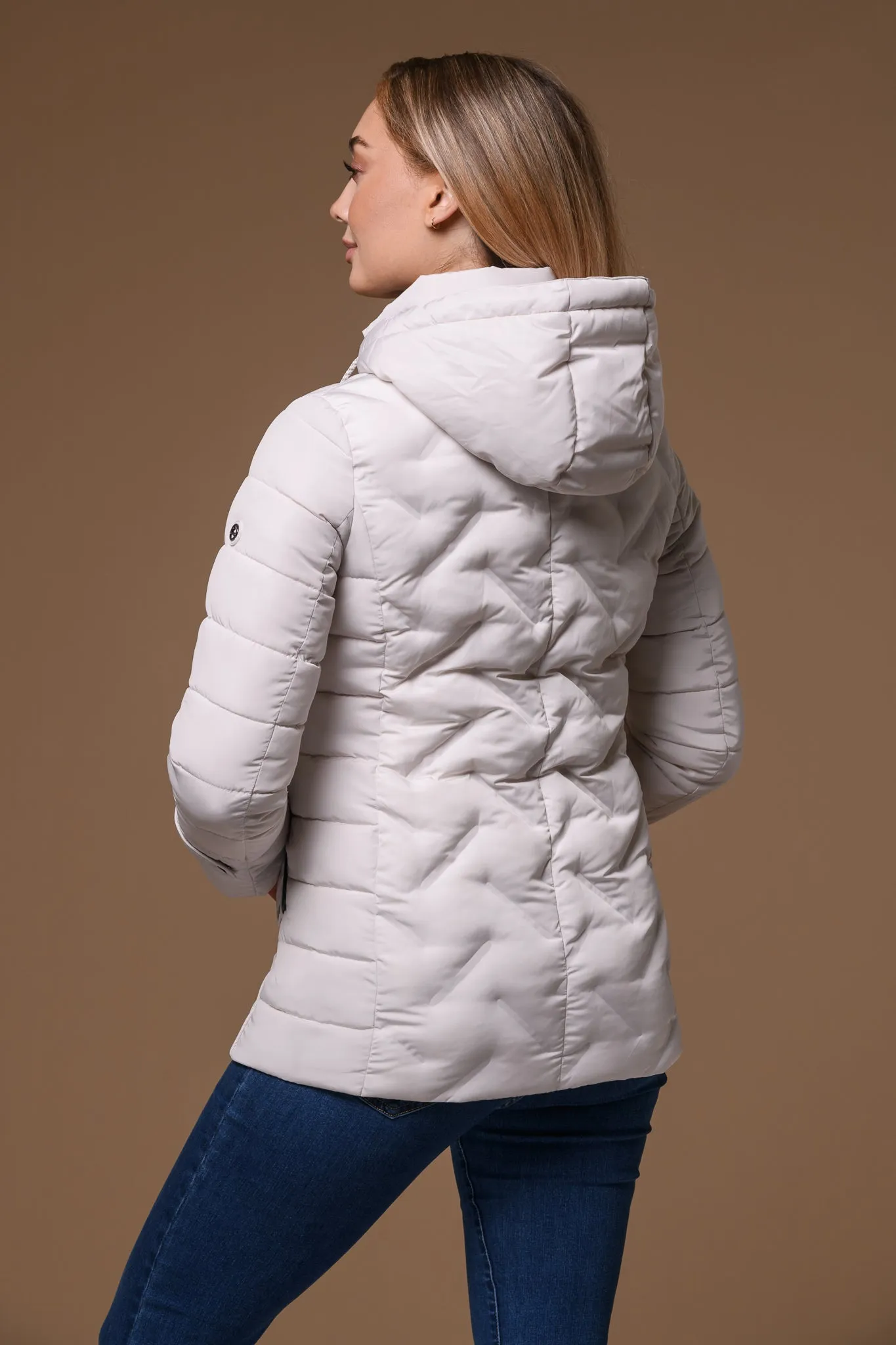 Quilted Leather Trim Jacket -Cream