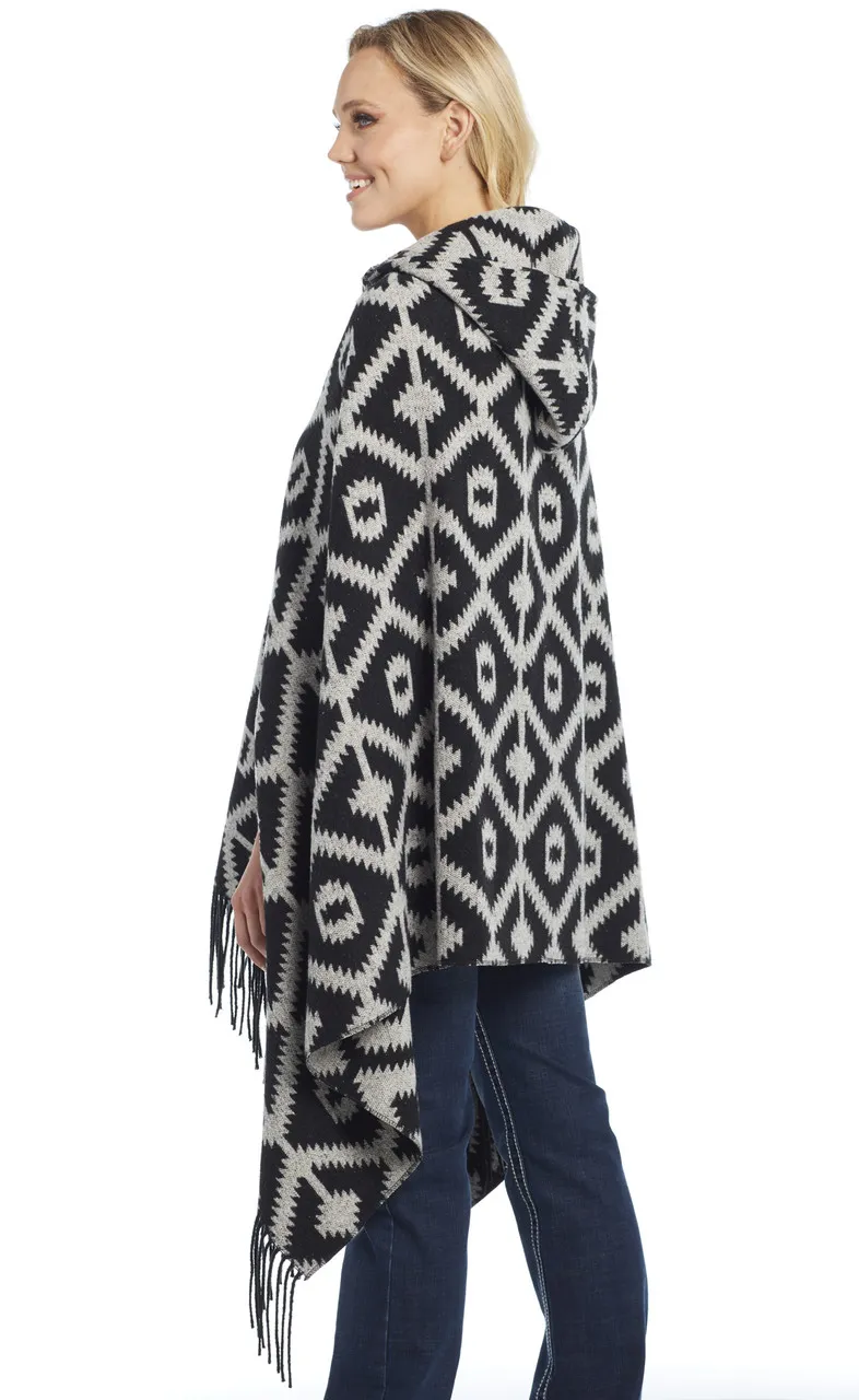 Sidra Navajo Women's Cream Blanket Wrap Hooded Poncho