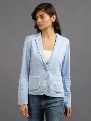 Sky Blue Full Sleeve Solid Women Jacket