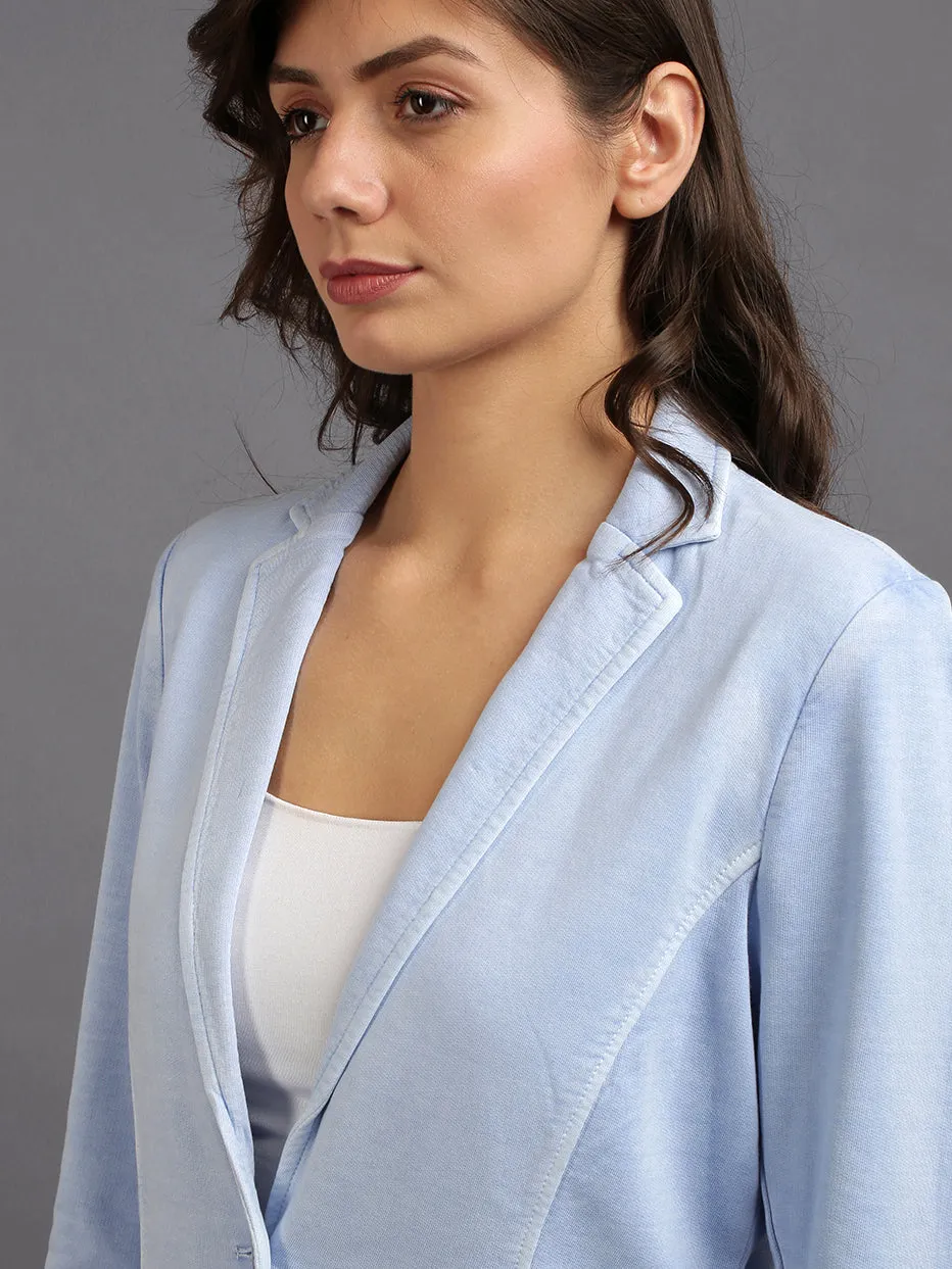 Sky Blue Full Sleeve Solid Women Jacket