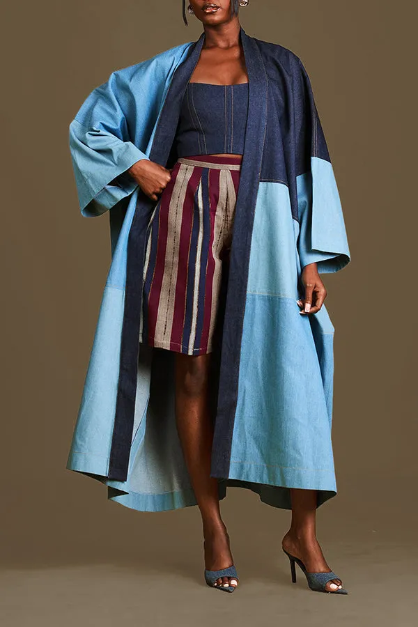 Stylish Denim Patchwork Kimono