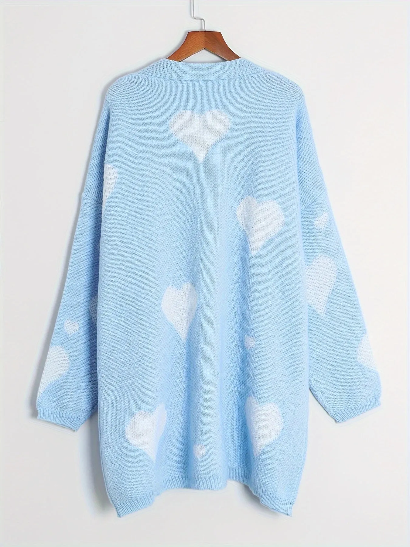 Stylish Heart Print Plus Size Cardigan with Medium Stretch