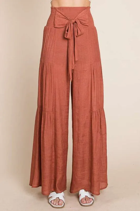 TEEK - Plus Size Tied Front Ruched Waist Pants