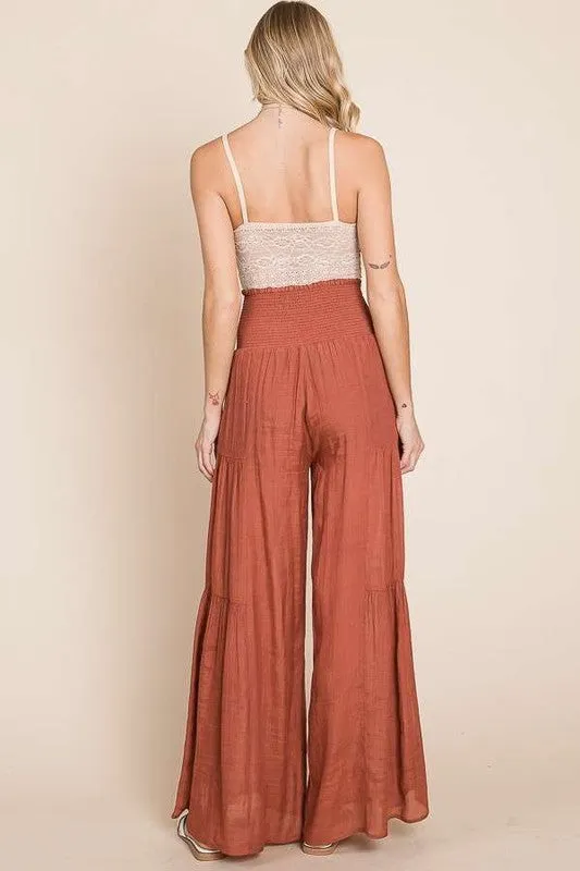 TEEK - Plus Size Tied Front Ruched Waist Pants