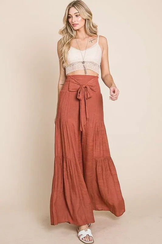 TEEK - Plus Size Tied Front Ruched Waist Pants