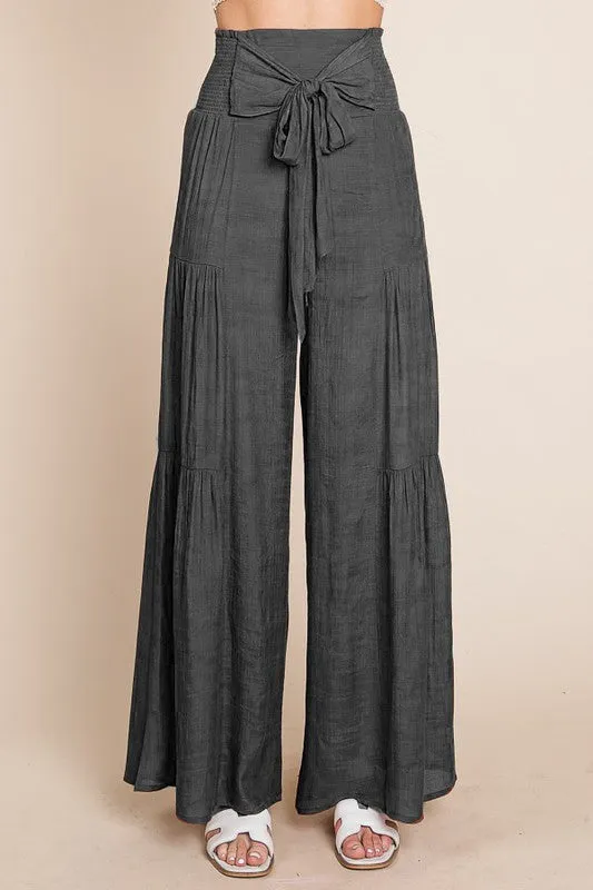 TEEK - Plus Size Tied Front Ruched Waist Pants