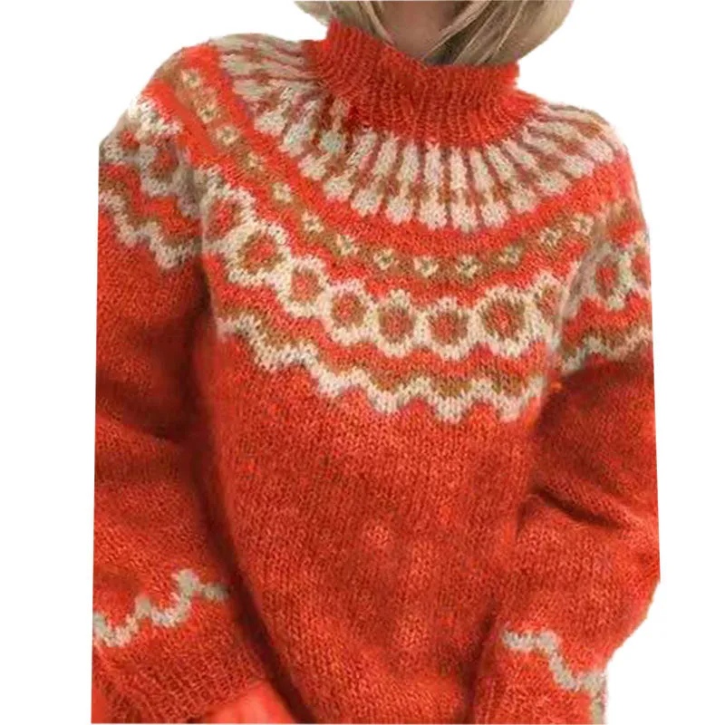 Turtleneck Pullover Jacquard Sweater Women's Knitted Top