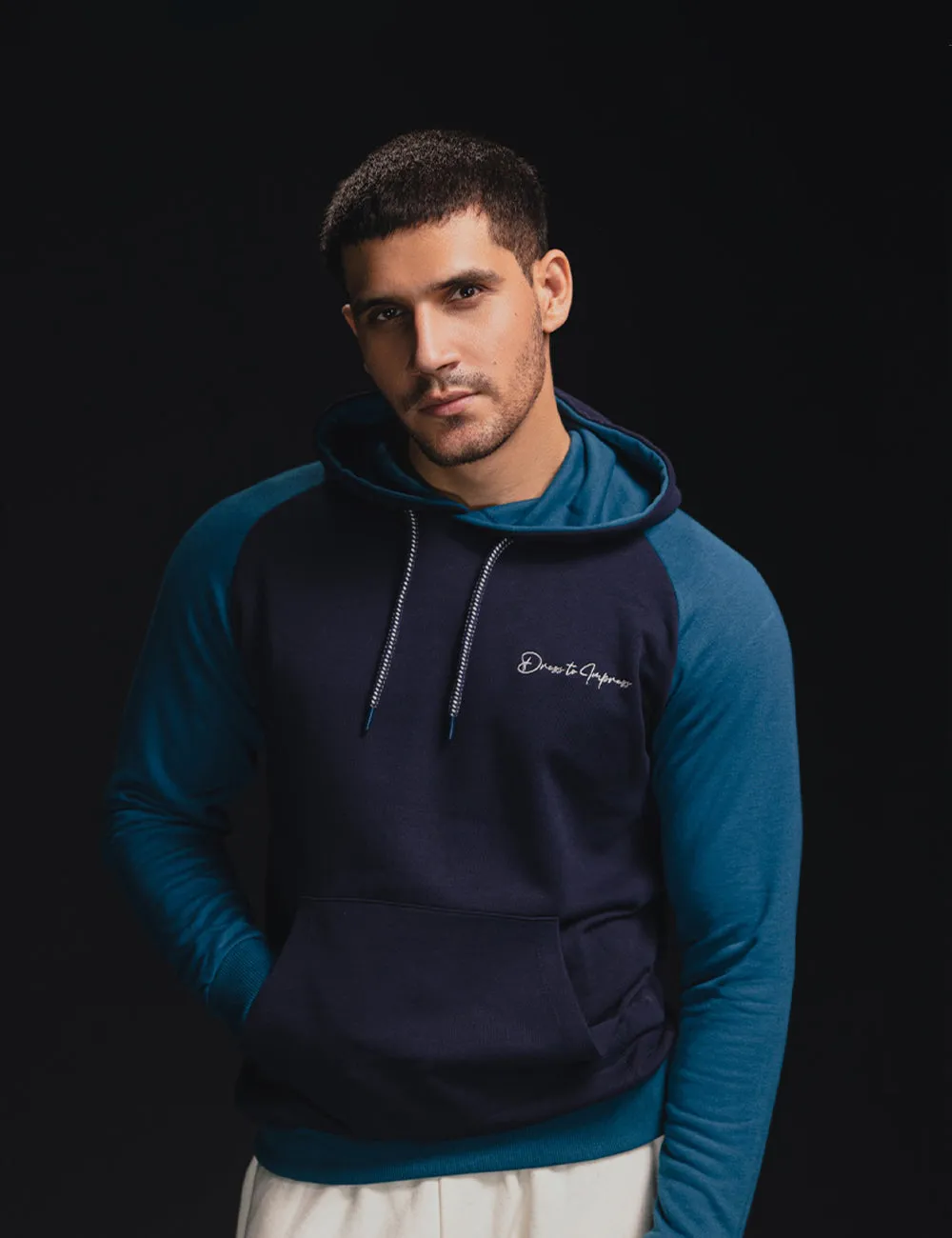 Two-Tone Navy and Teal Hoodie