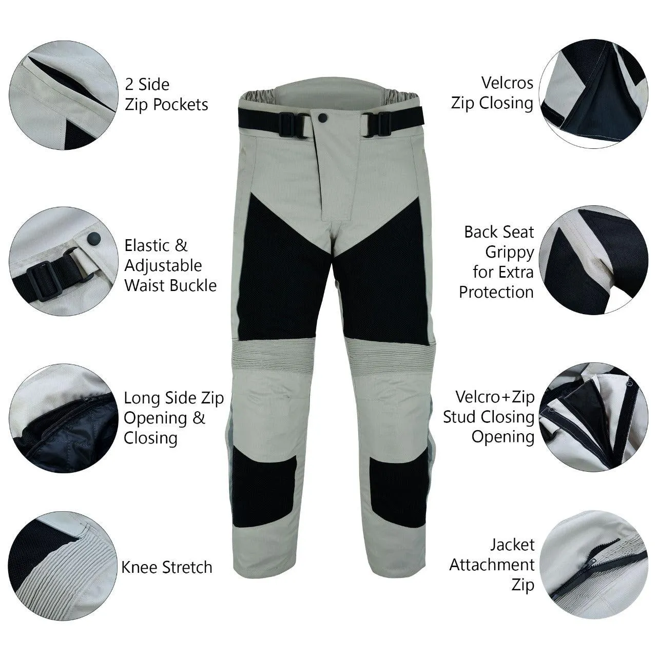 Warrior Gears® Air Mesh Motorbike Suits for Men, Breathable Textile Motorbike Jacket and Trouser with Removable Lining and CE Armours - Black & Beige