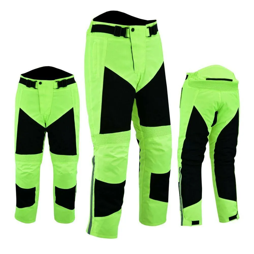 Warrior Gears® Air Mesh Motorbike Suits for Men, Breathable Textile Motorbike Jacket and Trouser with Removable Lining and CE Armours -Hivis & Black