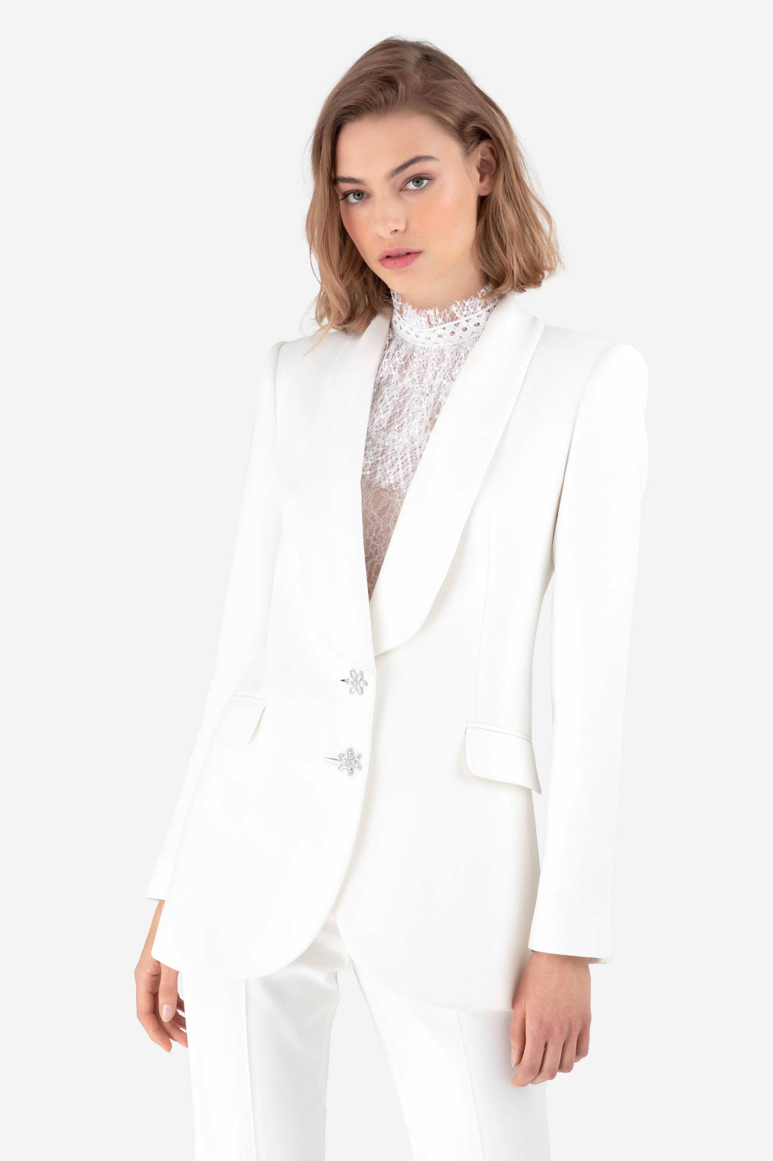 White Satin Crepe Tailored Blazer