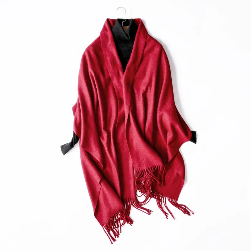 Women's Autumn And Winter Long Plus Fleece Scarf Air Conditioning Warm Tassel Shawl Thick Wool Scarf