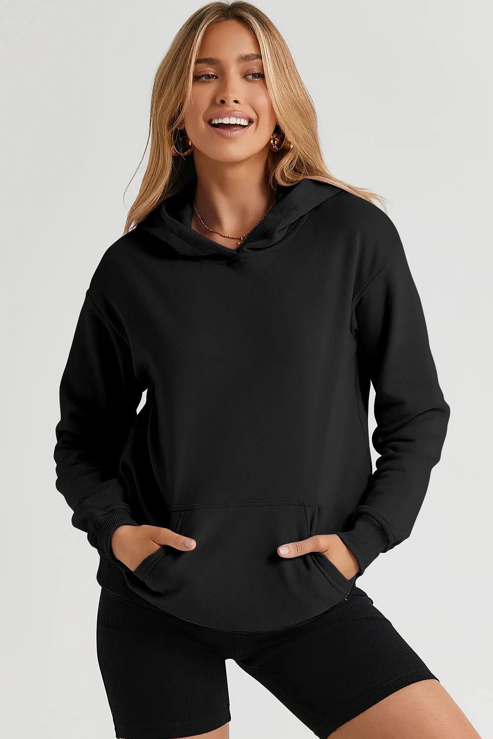 Women's Casual Hoodies Long Sleeve Solid Lightweight Loose Sweatshirt with Pocket