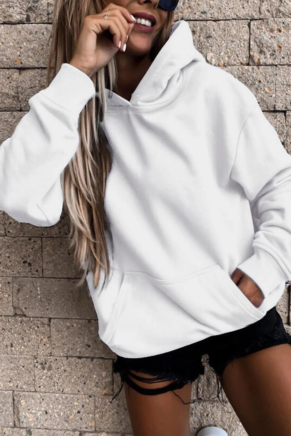 Women's Casual Hoodies Long Sleeve Solid Lightweight Loose Sweatshirt with Pocket