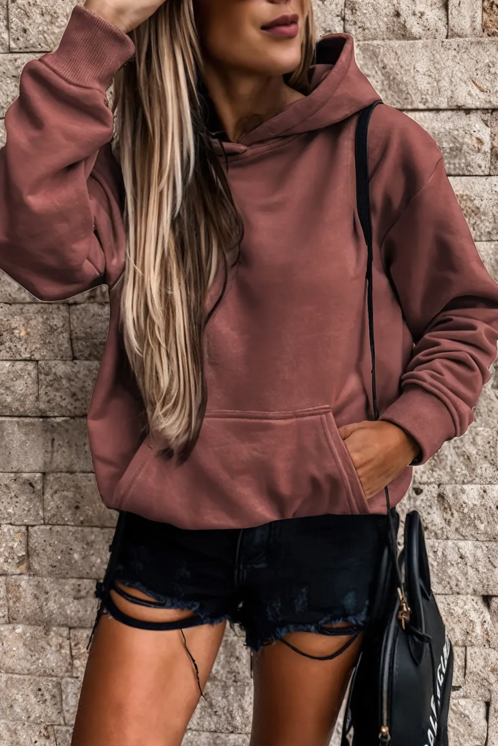 Women's Casual Hoodies Long Sleeve Solid Lightweight Loose Sweatshirt with Pocket