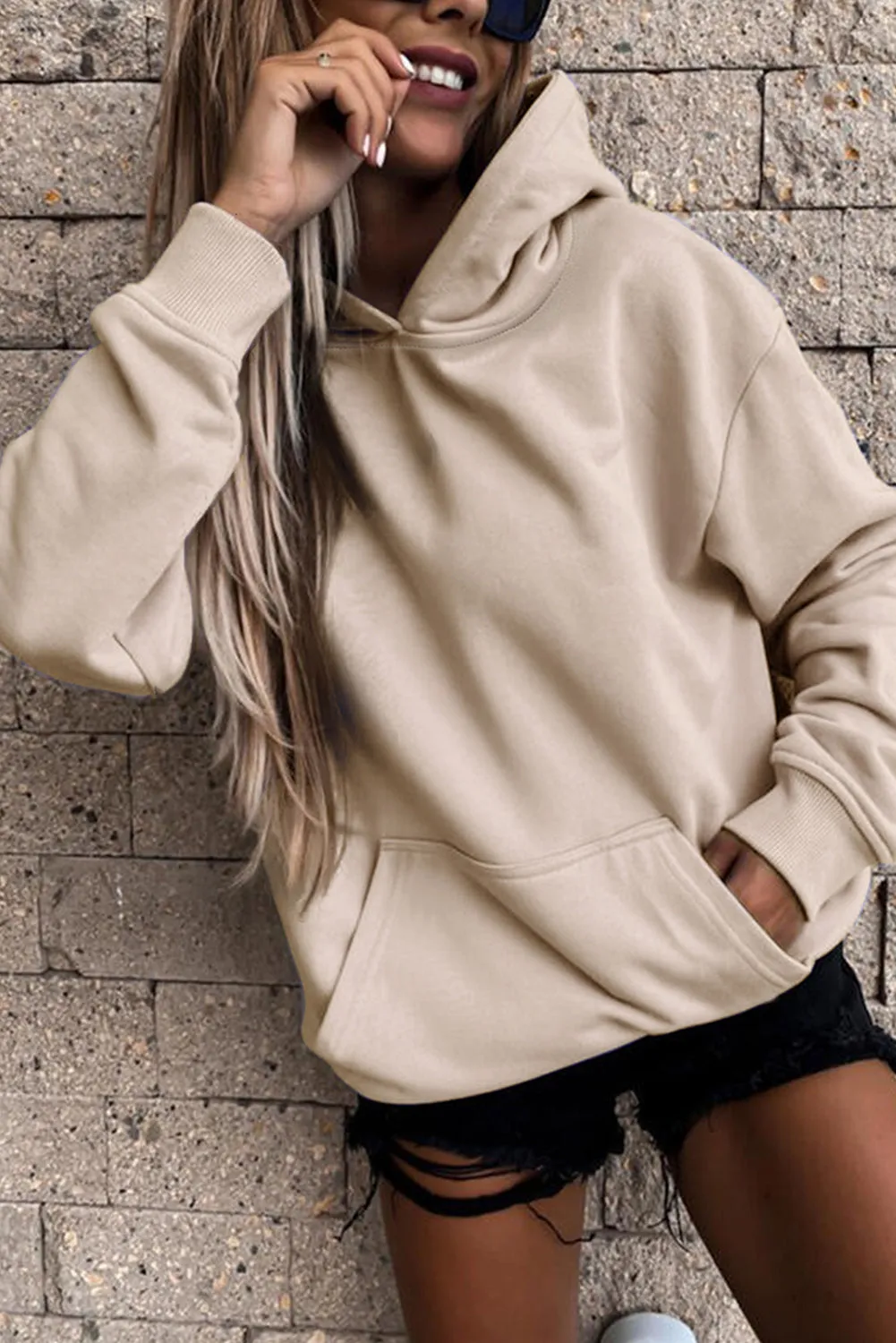 Women's Casual Hoodies Long Sleeve Solid Lightweight Loose Sweatshirt with Pocket