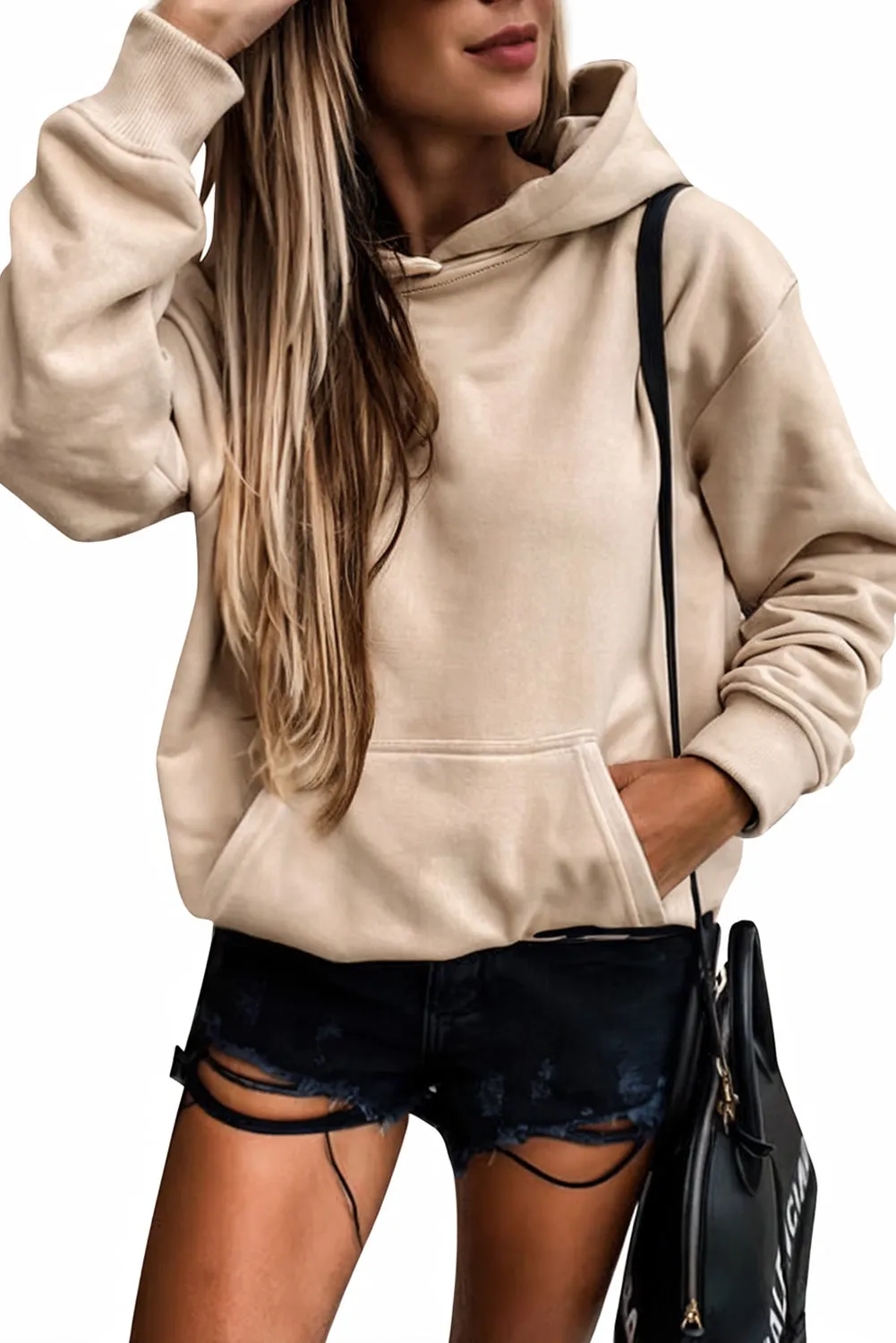 Women's Casual Hoodies Long Sleeve Solid Lightweight Loose Sweatshirt with Pocket