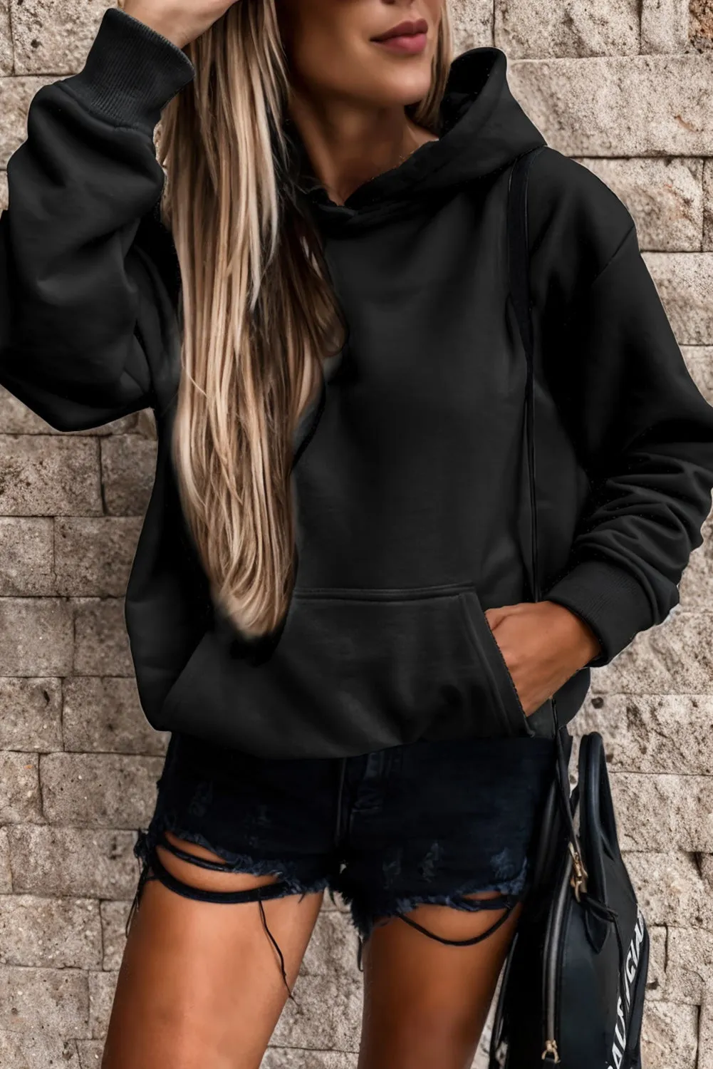 Women's Casual Hoodies Long Sleeve Solid Lightweight Loose Sweatshirt with Pocket