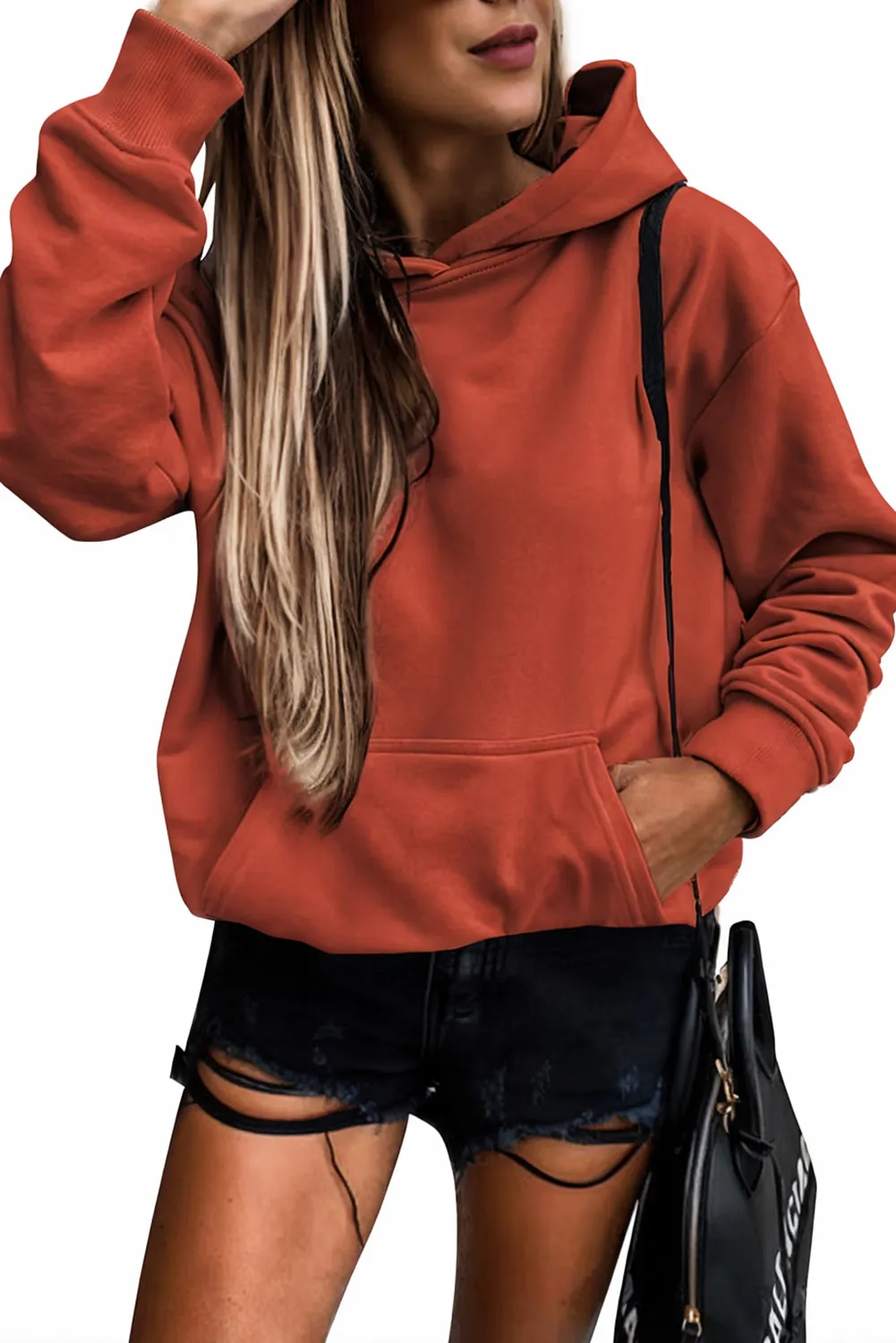 Women's Casual Hoodies Long Sleeve Solid Lightweight Loose Sweatshirt with Pocket