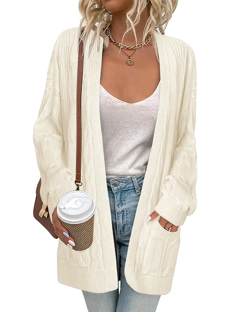 Zeagoo Women's Oversized Cardigan Cable Knit V Neck Sweater